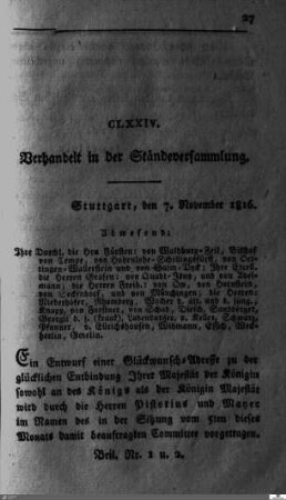174. Sitzung, Stuttgart, 7.11.1816