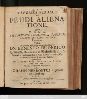 Discursus Feudalis De Feudi Alienatione