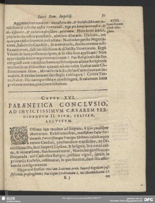 Caput XVI. Paraenetica Conclusio, Ad Inuictissimum Caesarem Ferdinandum II. Pium, Felicem, Augustum