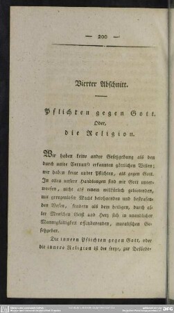 Vierter Abschnitt. Pflichten gegen Gott. Oder, die Religion