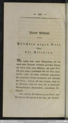 Vierter Abschnitt. Pflichten gegen Gott. Oder, die Religion