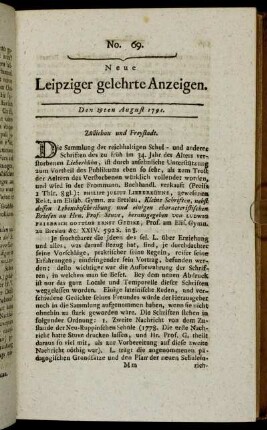 No. 69. Den 29ten August 1791.