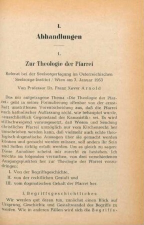 129-159 Zur Theologie der Pfarrei : Referat bei der Seelsorgertagung im Österreichischen Seelsorge-Institut, Wien, am 7. Januar 1953