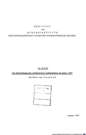 Die Entwicklung des sowjetischen Außenhandels im Jahre 1965