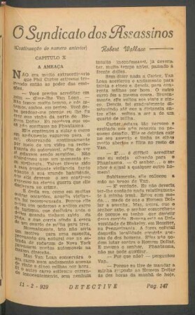 O syndicato dos assassinos : (Continuação do numero anterior). [Romance]. (Continúa no proximo numero)