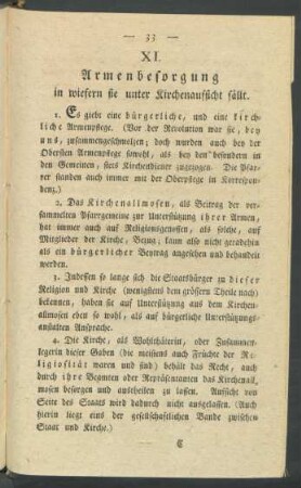 XI. Armenbesorgung in wiefern sie unter Kirchenaufsicht fällt