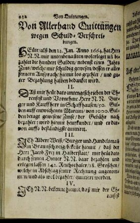 Von Allerhand Quittungen wegen Schuld-Verschreibungen.
