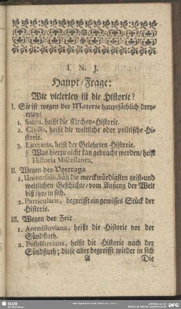 Haupt-Frage: Wie vielerley ist die Historie?