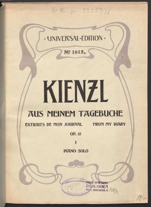 Aus meinem Tagebuche = Extraits de mon journal = From my diary : 24 Klavierstücke ; op. 15, 1. 19 S.