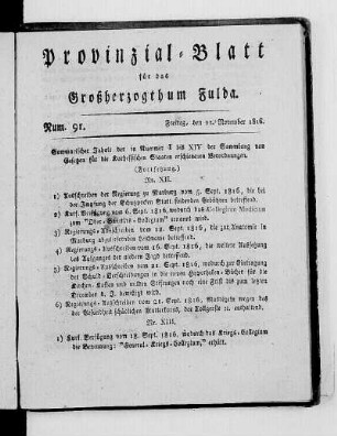Num. 91., Ausgabe vom 22. November 1816