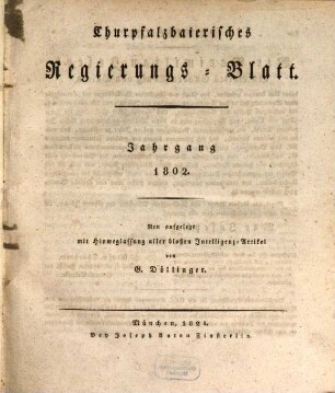 Churpfalzbaierisches Regierungsblatt. 1802