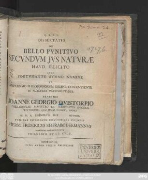 Dissertatio De Bello Pvnitivo Secvndvm Jvs Natvrae Havd Illicito
