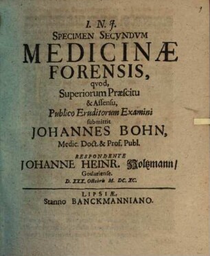 Specimen Secundum Medicinae Forensis