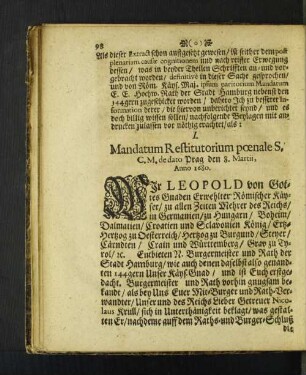Mandatum Restitutorium poenale ... [u.a.]