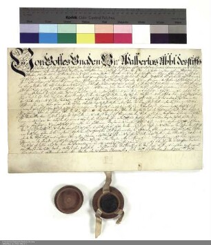 Lehenbrief Adalberts [von Schleifras], Abt von Fulda, für Johann Martin Ludwig von Schleifras über eine Steinkemenate in Salmünster und weitere im Einzelnen aufgeführte Lehen