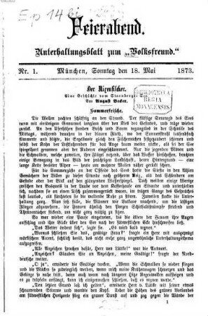 Feierabend : Unterhaltungsblatt zum "Volksfreund". 1873