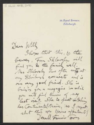 Brief an Willy Strecker an B. Schott's Söhne : o.D.