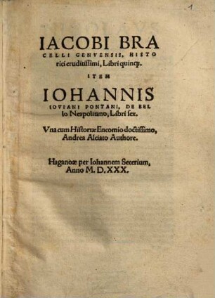 Jacobi Bracelli Genuensis ... Libri quinq[ue]