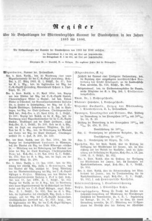 Register Kammer der Standesherren 1883-1886