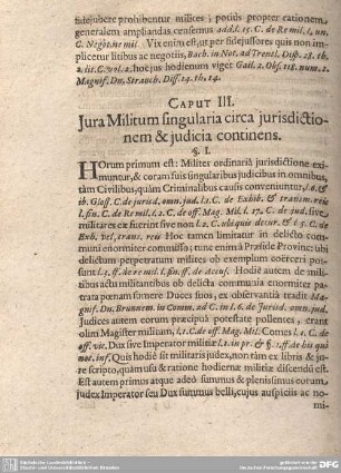 Caput III. Jura Militum singularia circa jurisdictionem et judicia continens.