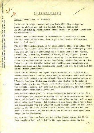 Aktennotiz zur einzuplanenden Drehzeit