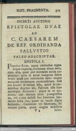 Incerti Auctoris Epistolae Duae Ad C. Caesarem De Rep. Ordinanda Sallustio Falso Adscriptae