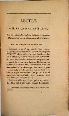 Lettre à M[onsieur] le Chevalier Millin sur une médaille Gauloise