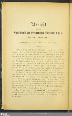Bericht über die Geschäftsstelle der Oekonomischen Gesellschaft i. K. S. für das Jahr 1897