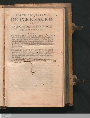 [7]: Boetii Eponis Frisii De Ivre Sacro : Vel Principorum Iuris Pontificii Libri III.