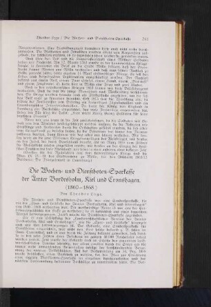 Die Wochen- und Dienstboten-Sparkasse der Ämter Bordesholm, Kiel und Kronshagen. : (1860-1868.)