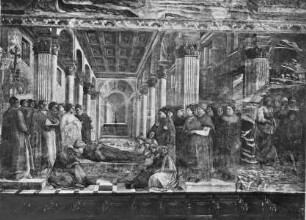 Szenen aus dem Leben des heiligen Stephanus und Johannes des Täufers — Kapelle — Geburt des heiligen Stephanus, Kindheit des heiligen Stephanus, Bischofsweihe des heiligen Stephanus, Heimkehr zu den Eltern und Exorzierung des Wechselbalgs, Disputation mit den Pharisäern, Exequien für den heiligen Stephanus, Steinigung des heiligen Stephaus