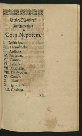 Erstes Register/ Zur Anweisung In Corn. Nepotem.