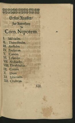 Erstes Register/ Zur Anweisung In Corn. Nepotem.