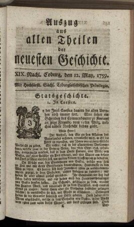 XIX. Nachl. Coburg, den 12. May, 1759.