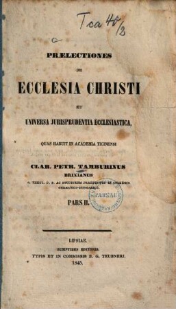 Praelectiones de ecclesia Christi et universa jurisprudentia ecclesiastica, 2