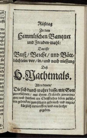 Rüst-tag zu dem H. Nachtmal