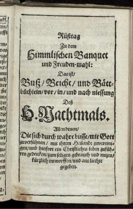 Rüst-tag zu dem H. Nachtmal