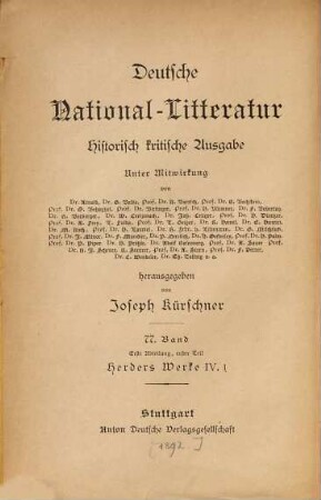 Herders Werke, 4. Ideen zur Philosophie der Geschichte der Menschheit