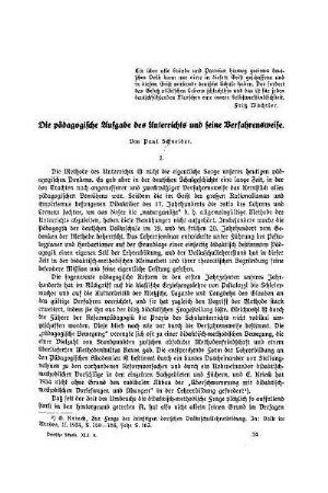 Die pädagogische Aufgabe des Unterrichts und seine Verfahrensweise
