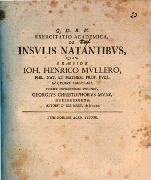 Exercitatio acad. de insulis natantibus