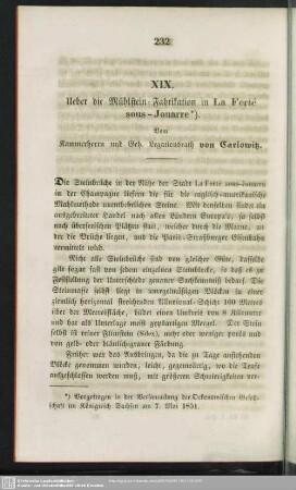 XIX. Ueber die Mühlstein-Fabrikation in La Ferté sous-Jouarre