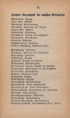 Straßen-Verzeichniß der nächsten Ortschaften