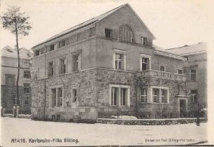 Postkartenansicht. "Karlsruhe - Villa Billing, erbaut von Prof. Billing-Karlsruhe". Villa Billing