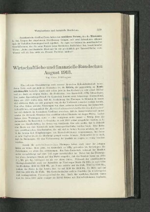 Wirtschaftliche und finanzielle Rundschau August 1913.