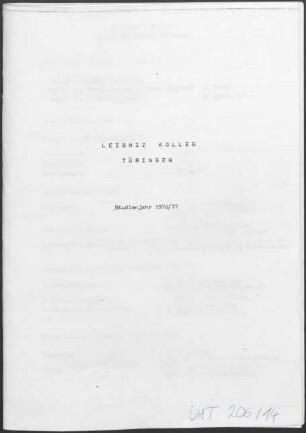 Studienprogramm Studienjahr 1976/77