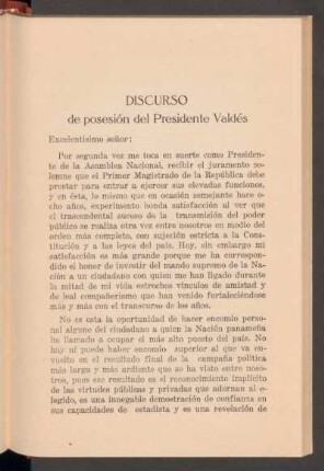 Discurso de posesión del Presidente Valdés