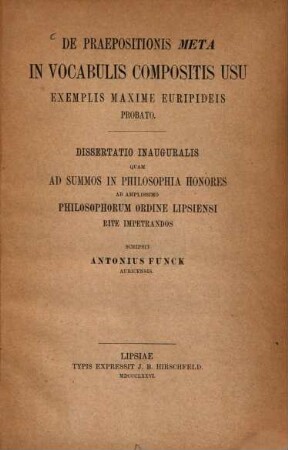 De praepositionis  in vocabulis compositis usu exemplis maxime Euripideis probato : (Leipz. Doctordiss.) - Curtius, Studien IX, 115 - 163
