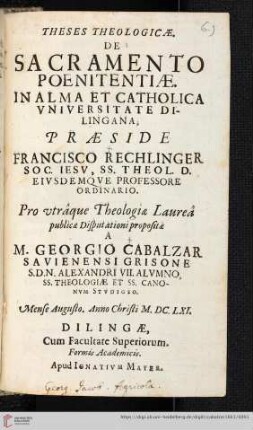 Theses Theologicæ. De Sacramento Poenitentiæ