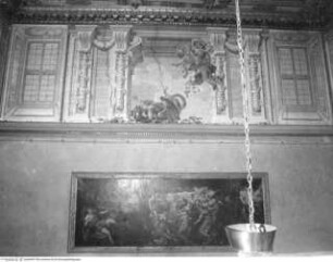 Frieszone mit fingierten Fenstern und spielenden Putten, Detail: Bildfeld "Putten mit dem Drachen aus dem Wappen der Borghese"