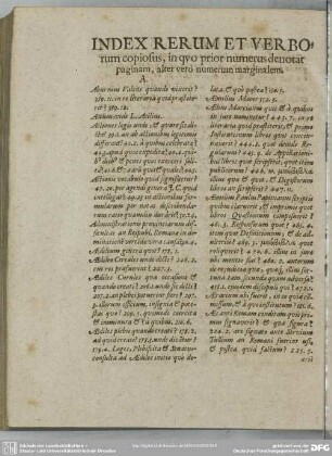 Index Rerum Et Verborum copious, in quo prior numerus denotat paginam, alter vero numerum marginalem